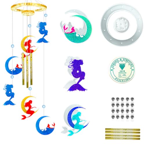 Koonafy 32 Pcs Silikonform Epoxidharz Formen, Windspiel harzformen, Resin Molds Set für Schmuck Anhänger Halskette Ohrringe,Home Decoration, DlY Windspiele,inkl Kupferkabel von Koonafy