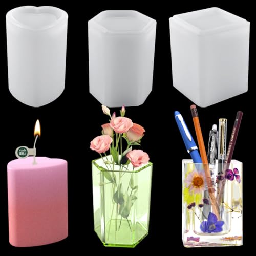 Koonafy 3Pcs Silikonformen Epoxidharz, Kerzenform Silikonform, Pen Holder Epoxidharz Formen, Gießformen für DIY Schmuckaufbewahrung, Makeup Behälter, Blumentopf von Koonafy