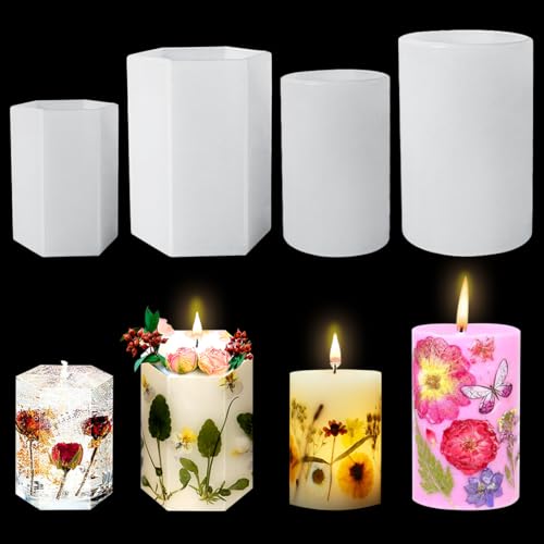 Koonafy 4Pcs Epoxidharz Formen Gießharz set,Silikonform Kerzenform zum gießen,3D Zylinder Sechseck Säule Candle Moulds,Epoxy Resin Molds für Harz Seifen,Duftkerzen,Home Decoration von Koonafy