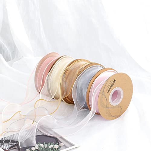 Koonafy 5 Rolls Organzaband, Transparentes Chiffonband, Satinband für Geschenk Band, Schleifenband für Basteln Sie Geschenkschleifen Hochzeit Gruppe Dekorationen (5pcs Organza Ribbons) von Koonafy