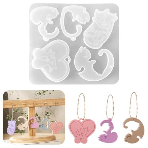 Koonafy Katze Epoxidharz Formen Resin Mold, Katze Schlüsselanhänger Spleißen Kristall Gießform Harz Silikonformen für Schlüsselanhänger Schmuck Handwerk Valentinstag Ornament (Katzen) von Koonafy