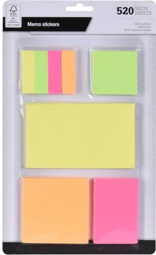 Haftnotiz Klebezettel Haftzettel 520 Stk. div. Größen Neonfarben Sticky Notes von Koopman International B.V.