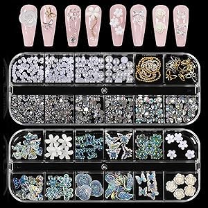 " 2boxen Nail Art Charms Set Nageltechniker Zubehör Bedazzled Schmetterling Nail Charms 24styles Nagelperlen Kristalle 3D Gold Nail Edelsteine für Weihnachten Nail Stuff Art Kit Dekoration Frauen DIY von Koorium