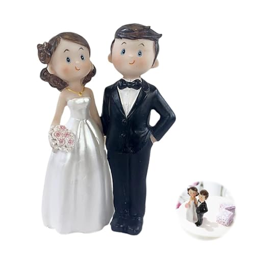 Hochzeitstortenaufsatz, Cupcakes mit Brautpaar Figuren, kleine Harz-Duopuppe, Hochzeitstortendekoration, Party-Tisch-Brautstatuetten von Koorium