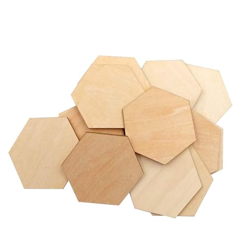 Koorium® Sechseck Holzhol, Zklötzchen zum Basteln, Sechseck Hexagon Holzscheiben Sechseck HolzausschnitteTassen Pad, Malen, Dekorieren, Namenschilder DIY Basteln Handwerk für Malerei, 50 Stück von Koorium