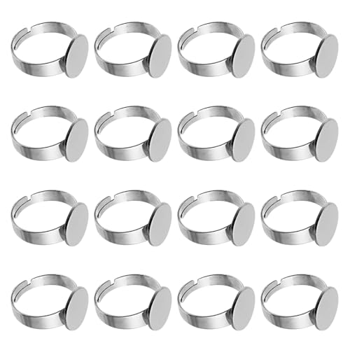 Koorium 20 Stück 12mm Cabochon Ring für DIY Kunsthandwerk, aus hochwertigem Edelstahl Ringrohling Basen- Silber von Koorium