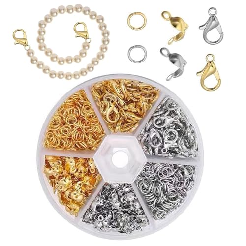 Koorium Schmuckherstellung DIY Set: 6er Box mit 20x2 Nickelfreie Weißkupfer+Gold Kettenschlösser, 50x2 Biegeringe, 100x2 Ringe, Zubehör für Armband Halskette Ohrringe, Handwerker Schmuck Bastelset von Koorium