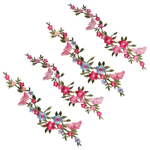 4 Stück 25,4 cm lange Flicken mit Blumen bestickte Flicken zum Aufbügeln von Kleidungsstücken, Kleidern, Jeans, Kleidung, Verzierungen von Kopida