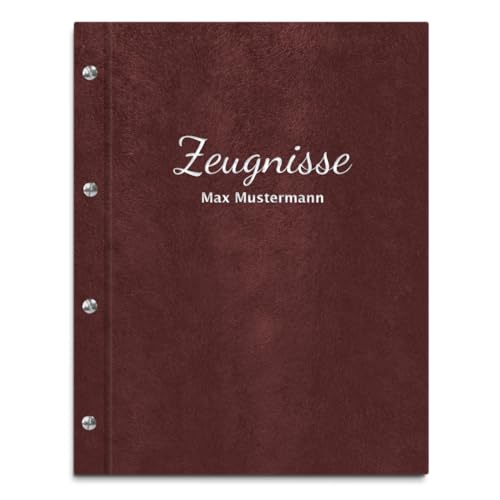 Handgefertigte Zeugnismappe mit eigenem Namen in brauner Felloptik – inkl. 12 Sichthüllen – Mappe für Zeugnisse und Urkunden von Kopierladen Karnath GmbH