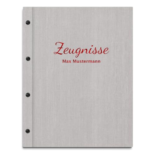 Handgefertigte Zeugnismappe mit eigenem Namen in grauer Leinenoptik – inkl. 12 Sichthüllen – Mappe für Zeugnisse und Urkunden von Kopierladen Karnath GmbH
