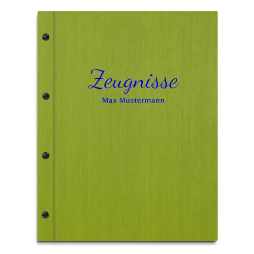 Handgefertigte Zeugnismappe mit eigenem Namen in grüner Leinenoptik – inkl. 12 Sichthüllen – Mappe für Zeugnisse und Urkunden von Kopierladen Karnath GmbH