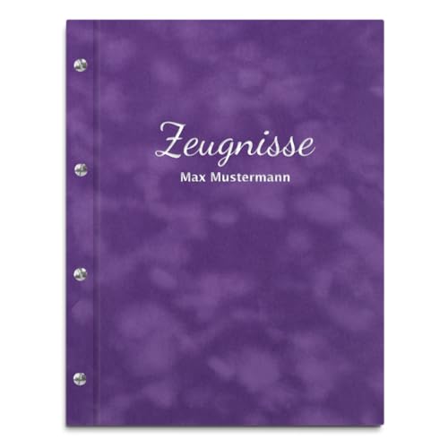 Handgefertigte Zeugnismappe mit eigenem Namen in violetter Samtoptik – inkl. 12 Sichthüllen – Mappe für Zeugnisse und Urkunden von Kopierladen Karnath GmbH