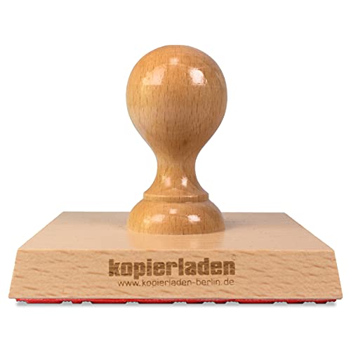 Großer Holzstempel 100 x 100 mm mit eigenem Text und Logo selbst gestalten - Personalisierbarer Stempel aus Buchenholz - optional mit Stempelkissen von Kopierladen Karnath GmbH