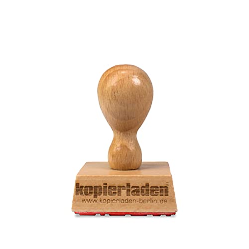 Holzstempel 40 x 40 mm mit eigenem Text und Logo selbst gestalten - Personalisierbarer Stempel aus Buchenholz - optional mit Stempelkissen von Kopierladen Karnath GmbH