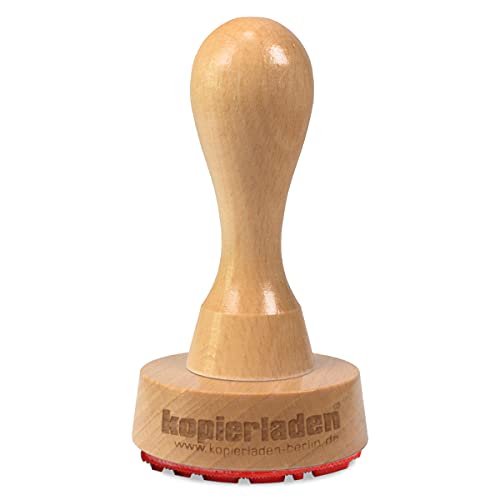 Personalisierbarer runder Holzstempel Ø 50mm mit eigenem Text und Logo - Stempel aus Holz selbst gestalten - optional mit Stempelkissen von Kopierladen Karnath GmbH