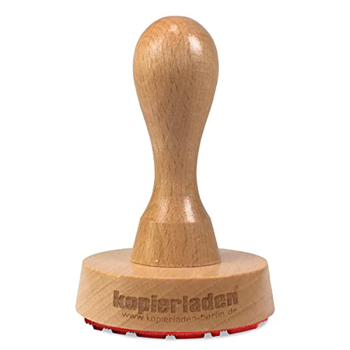 Personalisierbarer runder Holzstempel Ø 60mm mit eigenem Text und Logo - Stempel aus Holz selbst gestalten - optional mit Stempelkissen von Kopierladen Karnath GmbH