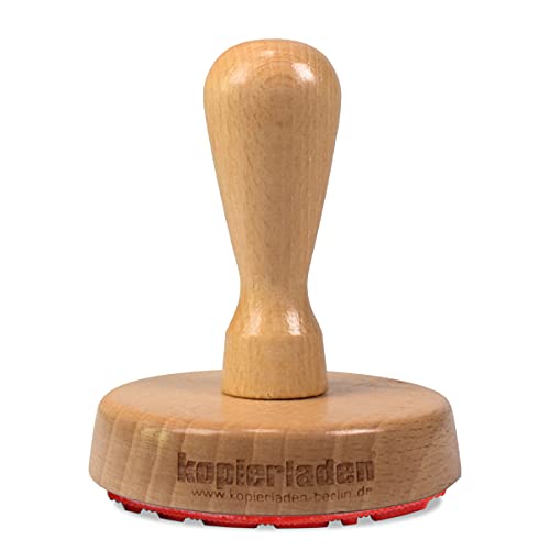 Personalisierbarer runder Holzstempel Ø 70mm mit eigenem Text und Logo - Stempel aus Holz selbst gestalten - optional mit Stempelkissen von Kopierladen Karnath GmbH