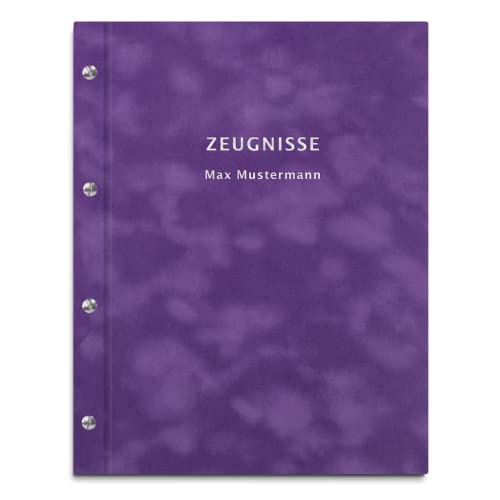 Personalisierte Zeugnismappe in lilafarbener Samtoptik – mit 30 Hüllen für DIN-A4 Dokumente – 2-zeiliger Wunschtext als Prägung von Kopierladen Karnath GmbH