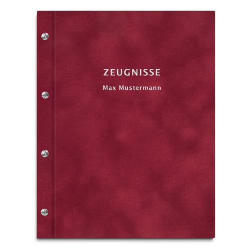 Personalisierte Zeugnismappe in roter Samtoptik – mit 30 Hüllen für DIN-A4 Dokumente – 2-zeiliger Wunschtext als Prägung von Kopierladen Karnath GmbH
