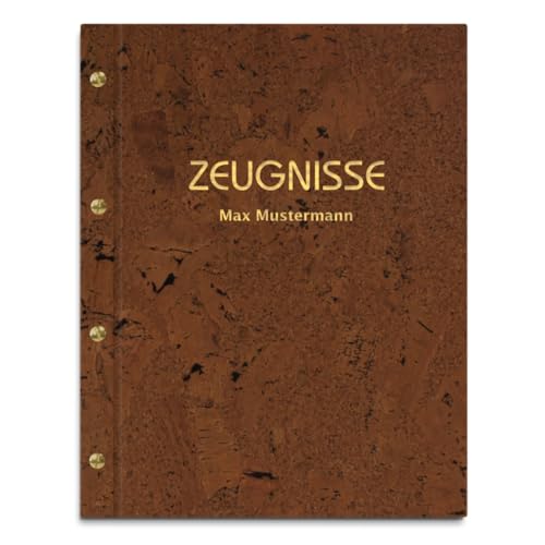 Personalisierte Zeugnismappe mit eigenem Namen – Dunkle Korkmappe mit 12 Sichthüllen – Handgefertigte Mappe für Zeugnisse und Urkunden von Kopierladen Karnath GmbH