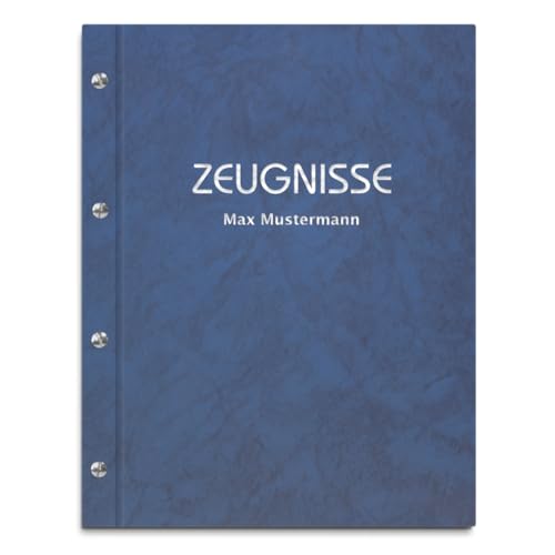 Personalisierte Zeugnismappe mit eigenem Namen in blauer Marmoroptik – inkl. 12 Sichthüllen – Handgefertigte Mappe für Zeugnisse und Urkunden von Kopierladen Karnath GmbH