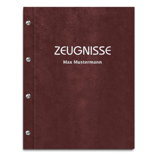 Personalisierte Zeugnismappe mit eigenem Namen in brauner Felloptik – inkl. 12 Sichthüllen – Handgefertigte Mappe für Zeugnisse und Urkunden von Kopierladen Karnath GmbH