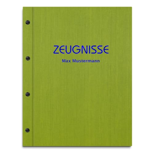 Personalisierte Zeugnismappe mit eigenem Namen in grüner Leinenoptik – inkl. 12 Sichthüllen – Handgefertigte Mappe für Zeugnisse und Urkunden von Kopierladen Karnath GmbH