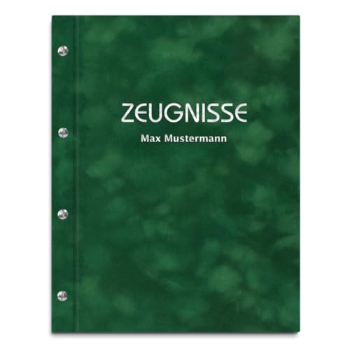 Personalisierte Zeugnismappe mit eigenem Namen in grüner Samtoptik – inkl. 12 Sichthüllen – Handgefertigte Mappe für Zeugnisse und Urkunden von Kopierladen Karnath GmbH