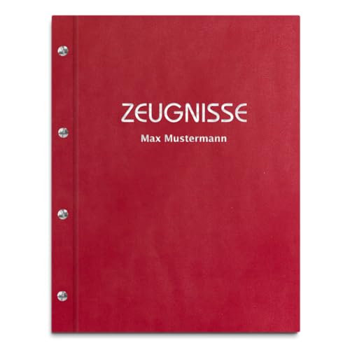 Personalisierte Zeugnismappe mit eigenem Namen in roter Lederoptik – inkl. 12 Sichthüllen – Handgefertigte Mappe für Zeugnisse und Urkunden von Kopierladen Karnath GmbH