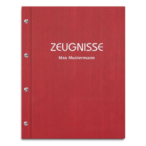 Personalisierte Zeugnismappe mit eigenem Namen in roter Leinenoptik – inkl. 12 Sichthüllen – Handgefertigte Mappe für Zeugnisse und Urkunden von Kopierladen Karnath GmbH