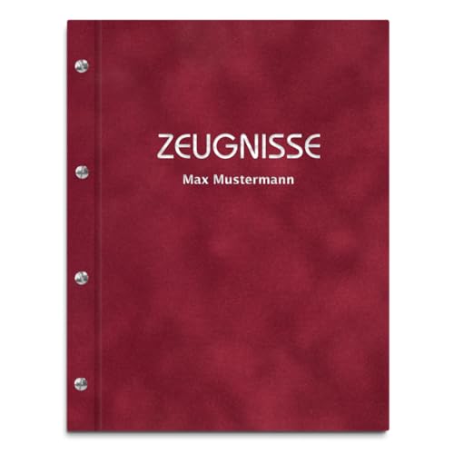 Personalisierte Zeugnismappe mit eigenem Namen in roter Samtoptik – inkl. 12 Sichthüllen – Handgefertigte Mappe für Zeugnisse und Urkunden von Kopierladen Karnath GmbH