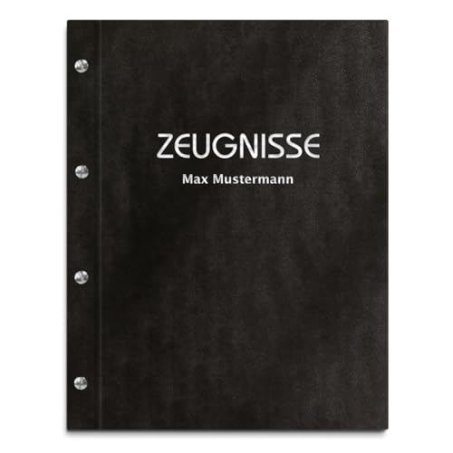 Personalisierte Zeugnismappe mit eigenem Namen in schwarzer Lederoptik – inkl. 12 Sichthüllen – Handgefertigte Mappe für Zeugnisse und Urkunden von Kopierladen Karnath GmbH