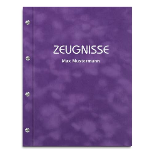 Personalisierte Zeugnismappe mit eigenem Namen in violetter Samtoptik – inkl. 12 Sichthüllen – Handgefertigte Mappe für Zeugnisse und Urkunden von Kopierladen Karnath GmbH