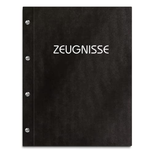 Zeugnismappe im schwarzen Einband in Lederoptik mit Prägedruck in verschiedenen Farben – inkl. 12 Sichthüllen von Kopierladen Karnath GmbH