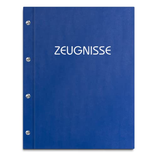 Zeugnismappe in blauer Lederoptik mit Prägedruck in verschiedenen Farben – handgefertigte Mappe inkl. 12 Sichthüllen von Kopierladen Karnath GmbH