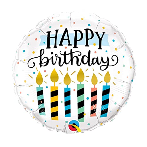 Folienballon Happy Birthday, Rund 45 cm, mit bunten und weißen Kerzen, Ideal für Geburtstagsfeiern, Jubiläen, Überraschungspartys, Dekoration, Geschenk, Wiederverwendbar, Helium- oder Luftbefüllbar von Kopper-24