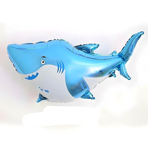 Großer Folienballon in Tierform, Haifisch Design in Blau, ca. 65 * 96 cm - Perfekt für Kindergeburtstage, Meeres-Themenpartys, Dekorationen, Geschenke, Überraschungen und spezielle Anlässe von Kopper-24