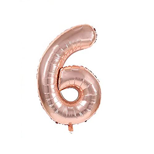 Kopper-24 Folienballon Zahl 6, ca. 80 cm, Rosegold, für Luftbefüllung - Luftballon XXL Nummer Riesen Ballon Zahlenballon Mädchen Junge Deko Riesenzahl Party Hochzeit Kindergeburtstag zum Geburtstag von Kopper-24