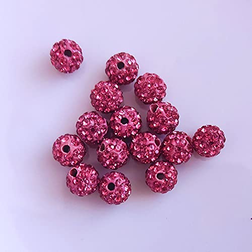 Shamballa Perlen/Disco Kugeln, glitzer, 8 mm, 15 Stück, mit Loch zum Schmuck basteln Strassstein Perle Strass auffädeln für Kinder Kristall Armband Acryl Set Bastelset - Pink von Kopper-24