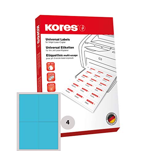 Kores Farbige Universal-Etiketten, 105 x 148.5 mm, 100 Blatt,blau von Kores