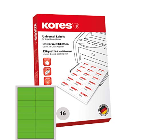 Kores Farbige Universal-Etiketten, 105 x 37,0 mm, 100 Blatt, grün von Kores