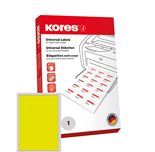 Kores Farbige Universal-Etiketten, 210 x 297,0 mm, 100 Blatt, gelb von Kores