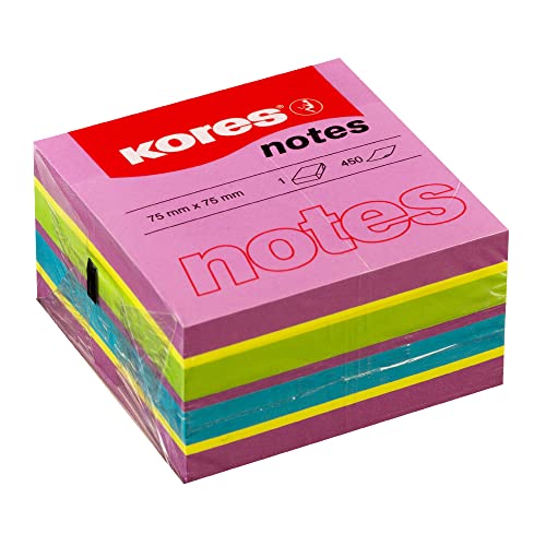 Kores - Haftnotizen Würfel Frühling, farbiger selbstklebender Notizblock, 75 x 75 mm, Packung mit 1 Würfel mit 450 Blatt in 4 verschiedenen Farben von Kores