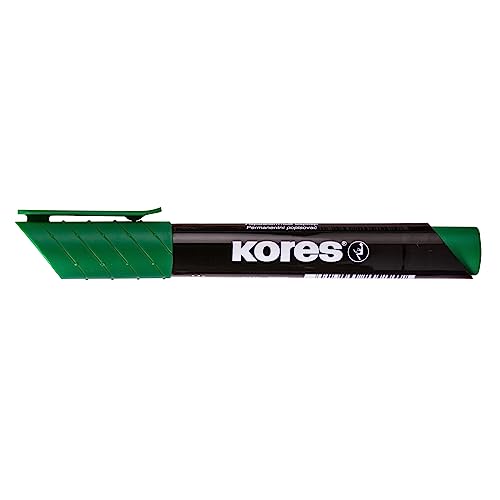 Kores - K-Marker XP2: Grüne Permanent Marker Stifte, Keilspitze mit wasserfester und nahezu geruchsfreier Tinte, für alle Oberflächen, Packung von 12 Stück von Kores