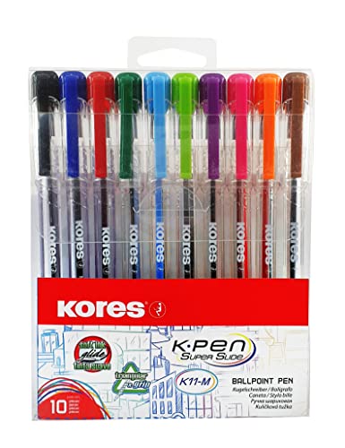 Kores - K11: Farbige Kugelschreiber, 1 mm Medium Point Biro mit Semi-Gel-Tinte für flüssiges Schreiben, dreieckige ergonomische Form, Schul- und Bürobedarf, 10er-Pack in verschiedenen Farben Kores - K11: Farbige Kugelschreiber, 1 mm Medium Point Biro mit Semi-Gel-Tinte für flüssiges Schreiben, dreieckige ergonomische Form, Schul- und Bürobedarf, 10er-Pack in verschiedenen Farben von Kores