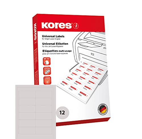 Kores L9742NP non-permanente Universal-Etiketten A4, 97,0 x 42,3mm, Box mit 100 Blatt/1.200 Etkletten, weiß von Kores