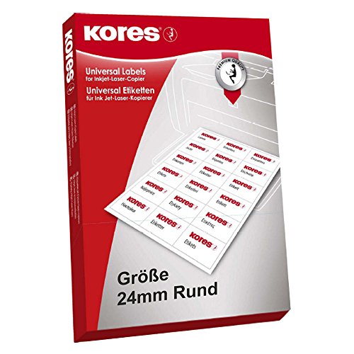 Kores LR024 - Universal Etiketten, 100 Blatt A4, Durchmesser 2.4 cm, weiß von Kores