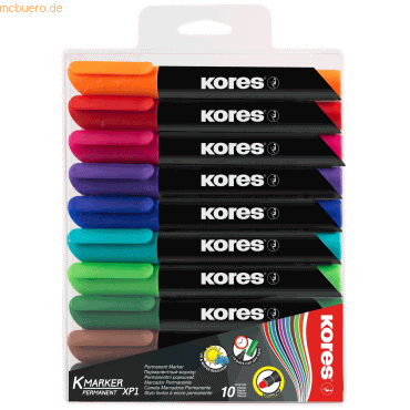 Kores Permanentmarker XP1 3mm Rundspitze Set mit 10 Farben von Kores