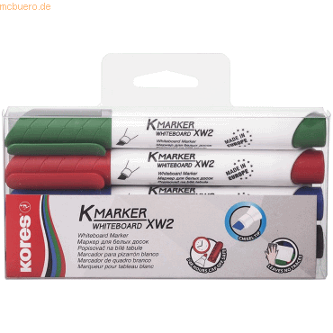 Kores Whiteboardmarker 3-5mm Keilspitze Set mit 4 Farben schwarz, blau von Kores