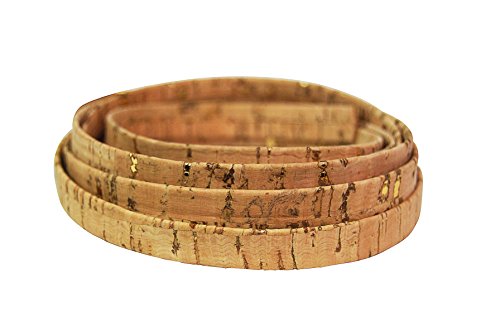 Korkschnur flach – 10mm naturkorkfarben – DIY basteln – Schmuck-Herstellung – zum Nähen mit Kork – vegane Alternative zu Leder – Kork Band – Deko Schnur (mit Goldener Verzierung) - 1m von Kork-Deko